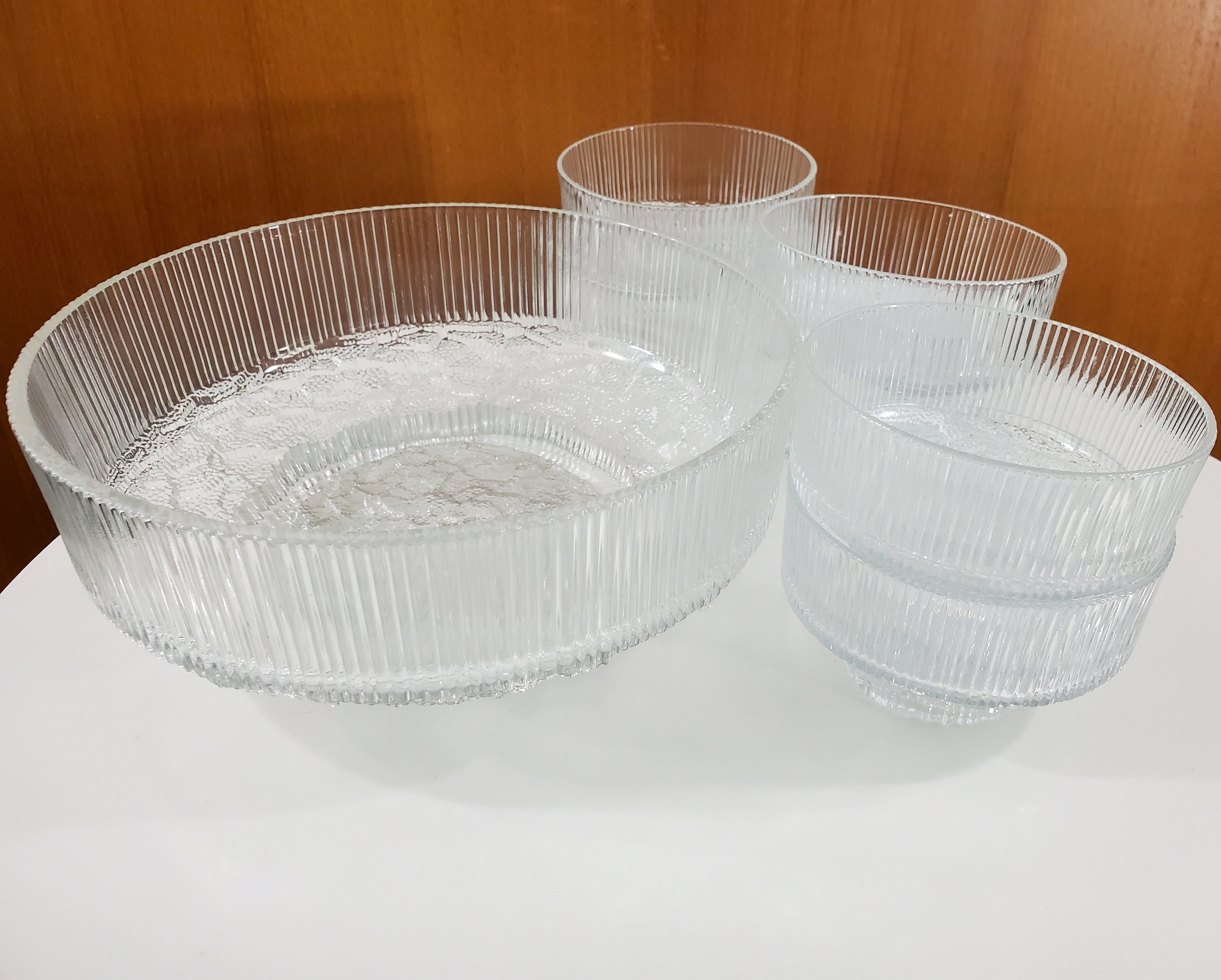 Ravenhead Glass Salad Bowl With 6 Side Bowls Topaz Pattern Design John  Clappison 