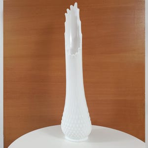 TALL Vintage Fenton Hobnail Swung Vase - Milk Glass - 19 1/2 Inches
