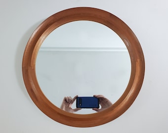 Danish Modern Pedersen and Hansen Round Teak Frame Mirror - 16 Inches Diameter