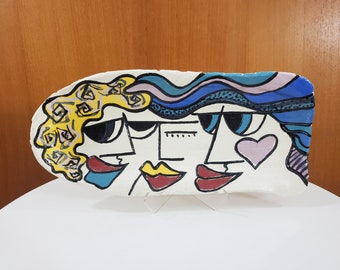 Vintage Ceramic Tray - Ladies Listening by Sheila Macdonald, 1993 - Thompson Valley Pottery's Guild