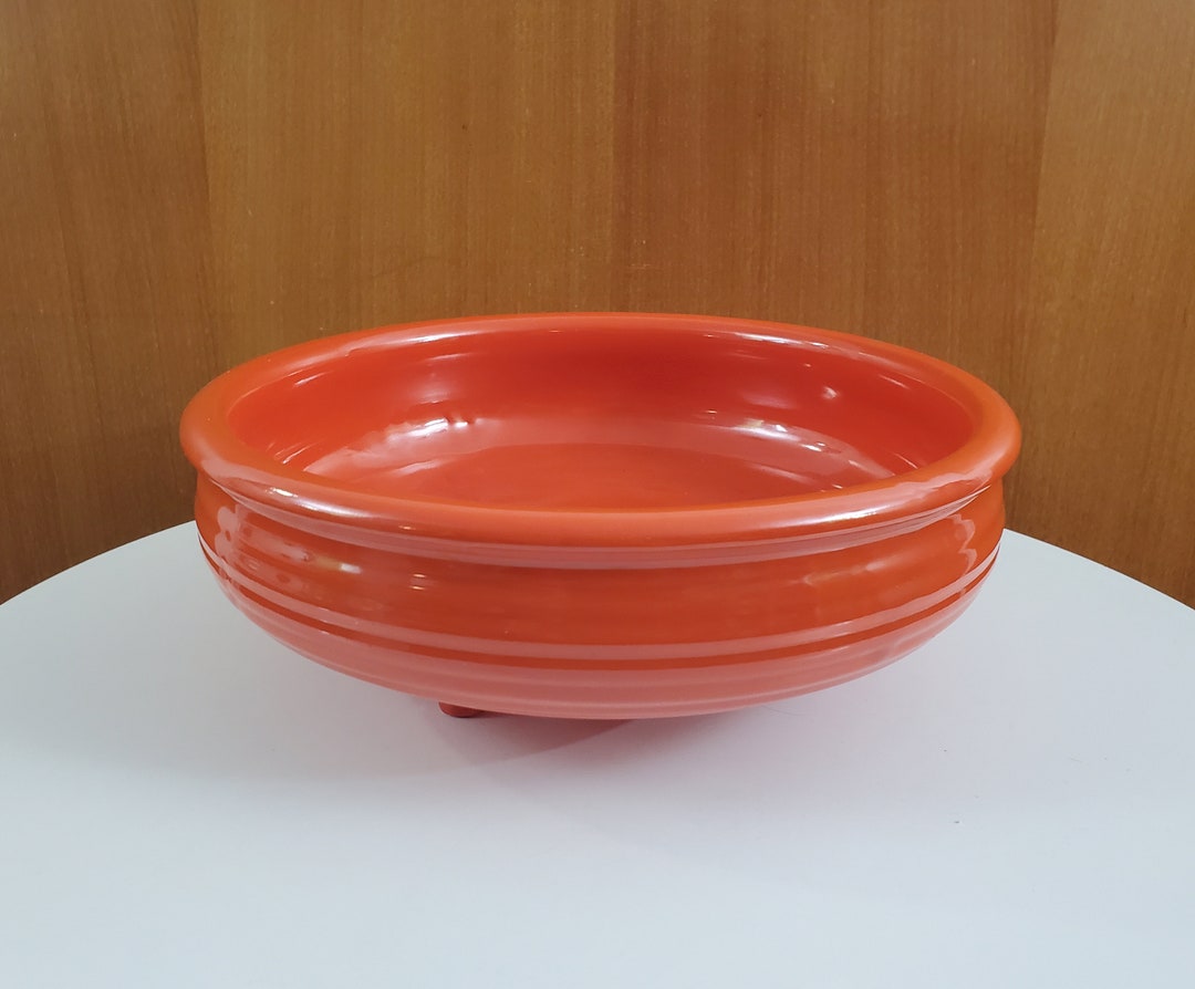 Bauer Pottery Footed Bowl - Orange Ceramic - Bauer Ringware