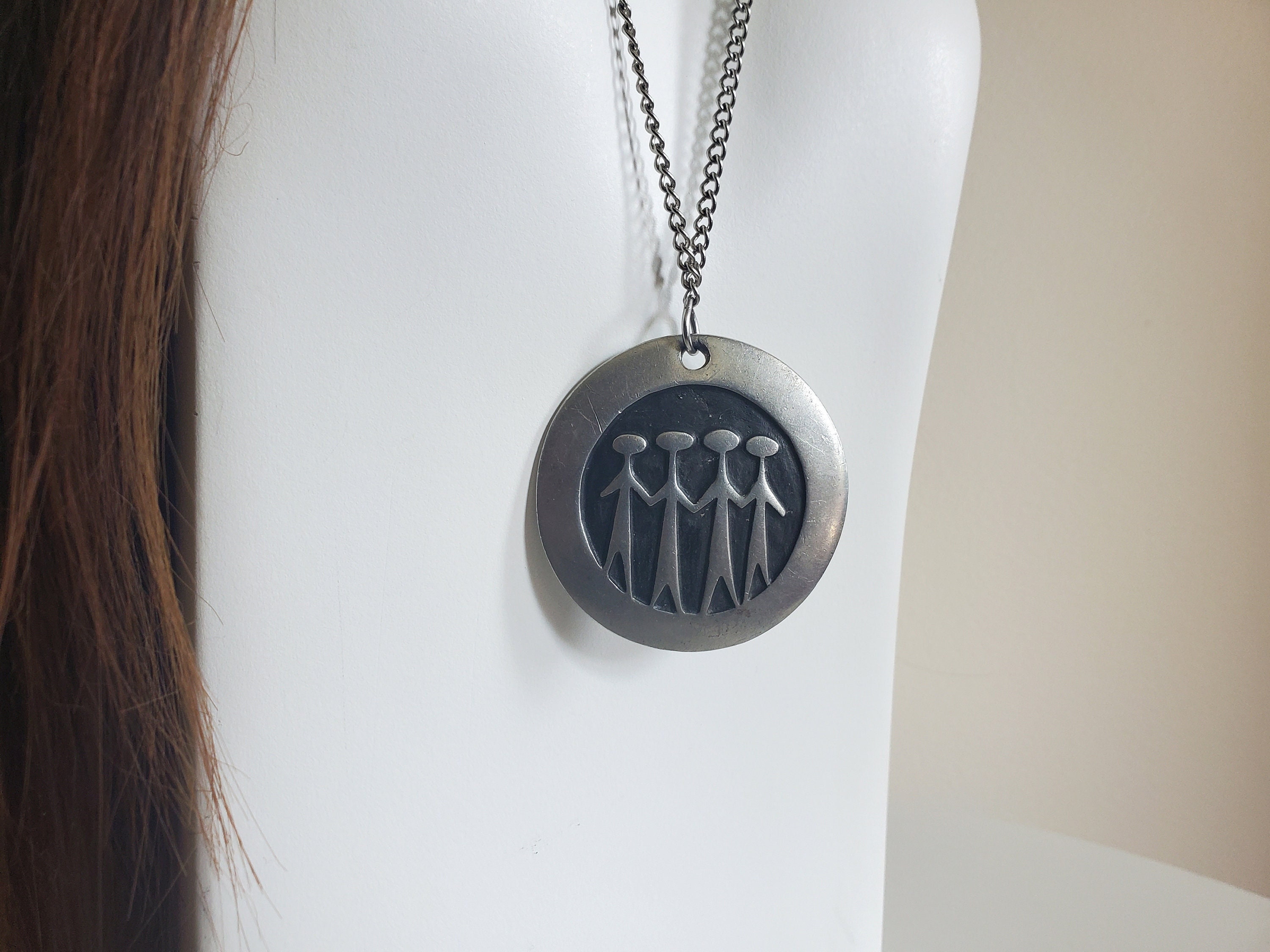 Vintage Ronald Landerholm Pewter Pendant - Family - Swedish Modernism - Tenn - 2 1/4 Inches Diameter