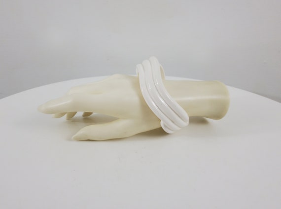 White Lucite Bangle - Geometric - Wavy Bracelet - image 1