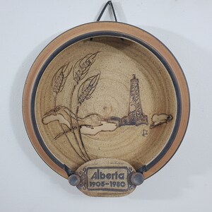 Vintage Ceramic Decorative Plate - Alberta 75 Anniversary, 1980 - Kalbfleisch Pottery, Calgary - #1 - Brown Inner Circle