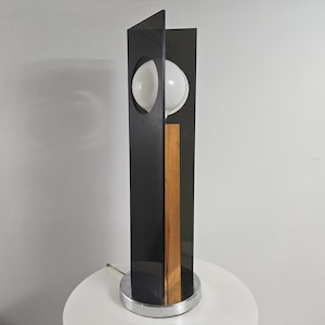 Vintage Lucite and Teak Floor Lamp - Chrome base - 1960s-1970s Mid Century Modern Lighting