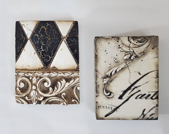 2 Vintage Sid Dickens Memory Blocks - T-29, "Harlequin" and T-195 "Quill" - Plaster and Wood Wall Tiles