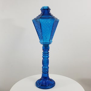 Vintage Italian Lamp Post Wine Decanter - Blue Glass with Rubber Seal - Empoli or Style Thereof - Marked Made in Italy