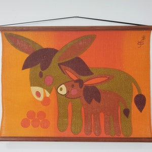 Mid Century Modern Jute Wall Hanging - Hans-Jürgen Schöbel for Sodahl, Denmark - Danish Modern - Donkey and Foal