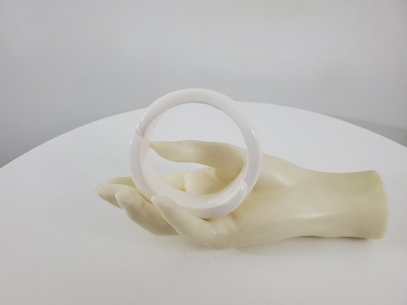 White Lucite Bangle - Geometric - Wavy Bracelet - image 2