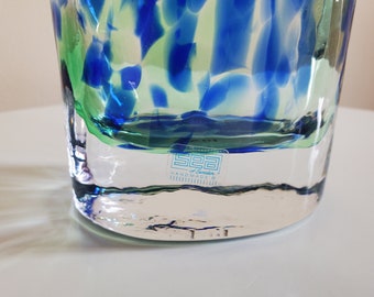 Vintage SEA Glasbruk Swedish Glass Vase, Renate Stock, Blue Green