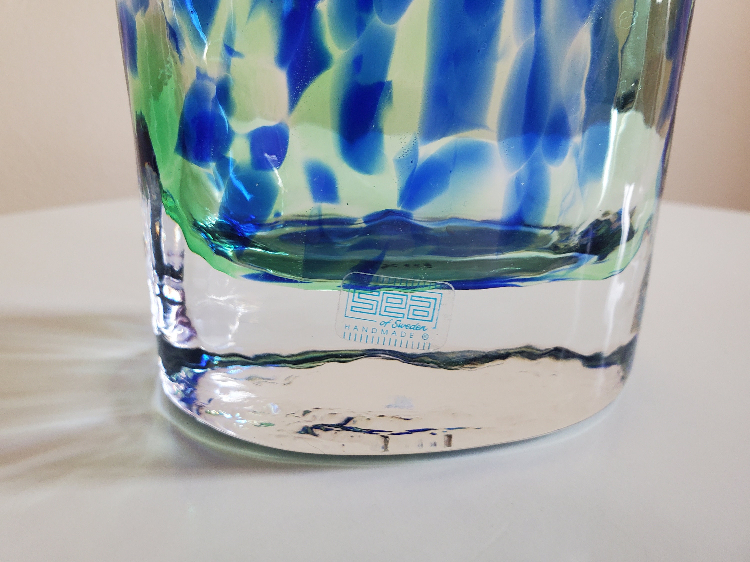 Vintage SEA Glasbruk Swedish Glass Vase, Renate Stock, Blue Green