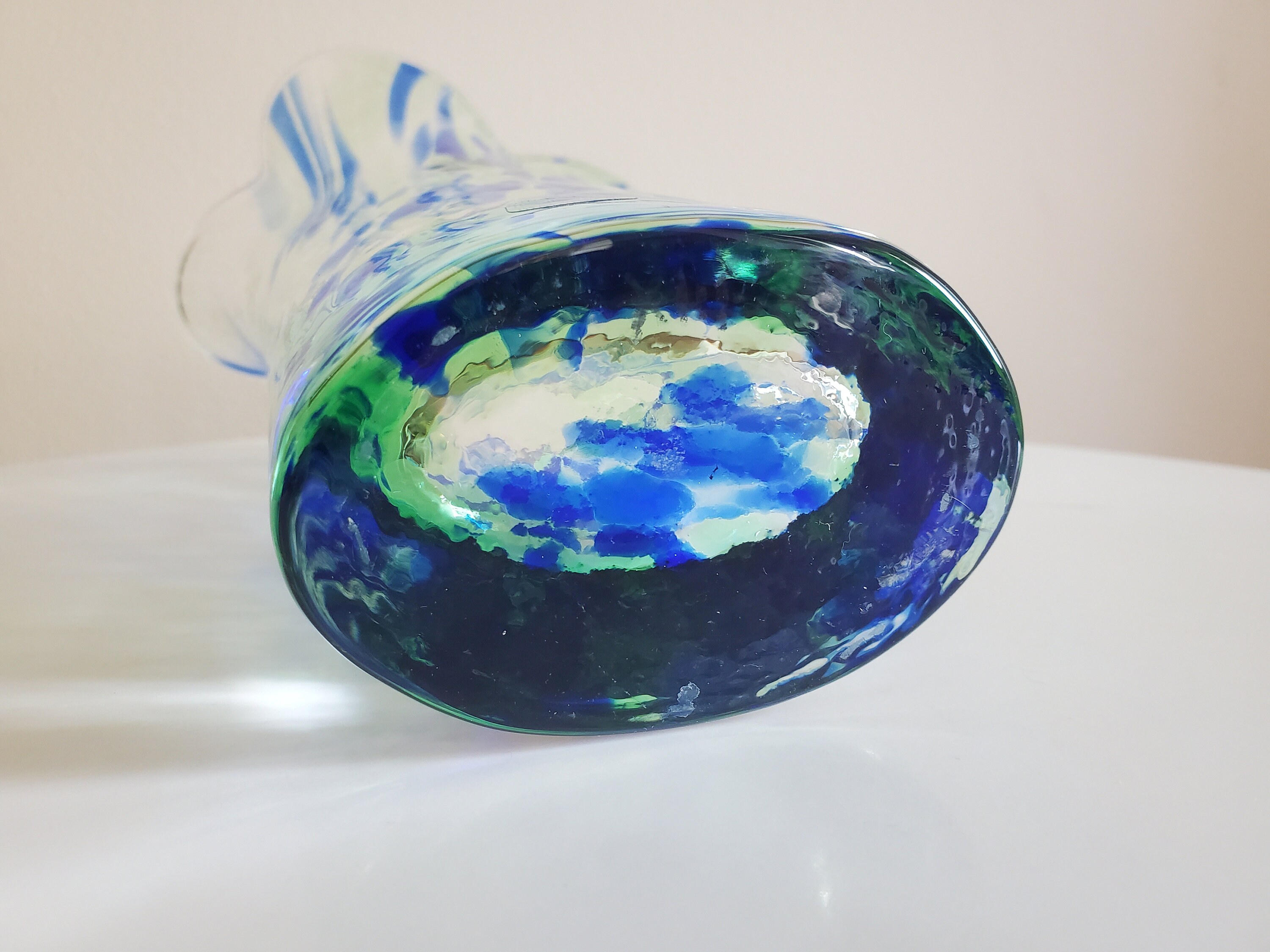 Vintage SEA Glasbruk Swedish Glass Vase, Renate Stock, Blue Green