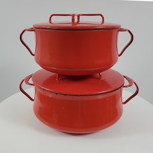 2 Vintage Dansk Kobenstyle Casseroles - 4 Qt and 2 Qt - Red - USED: Read Description