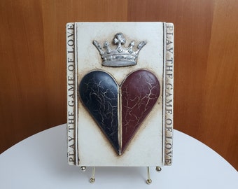 Vintage Sid Dickens Memory Block - T-66, "Heart and Crown" - Plaster and Wood Wall Tile - Crowning two hearts joined in true love.