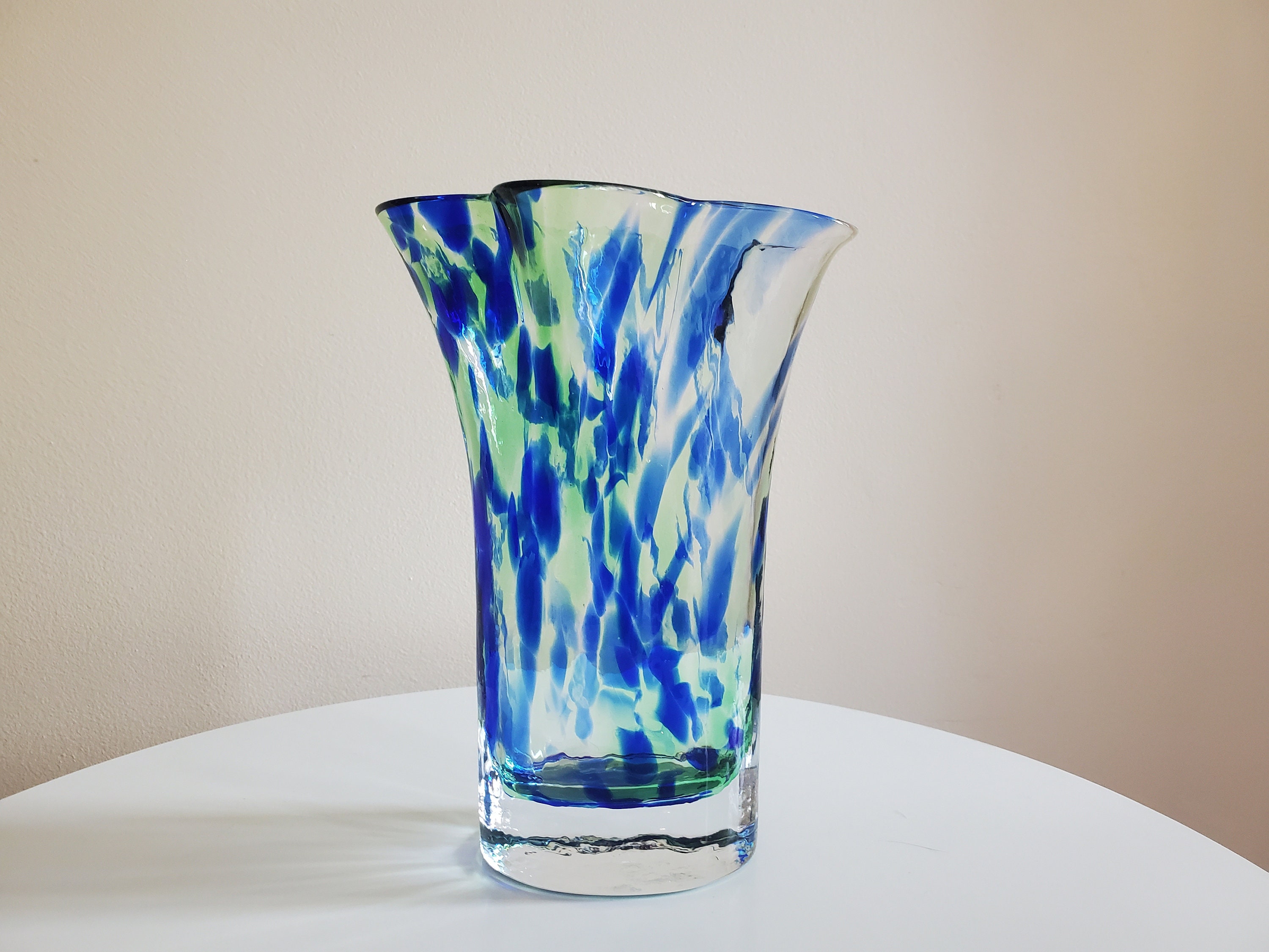 Vintage SEA Glasbruk Swedish Glass Vase, Renate Stock, Blue Green