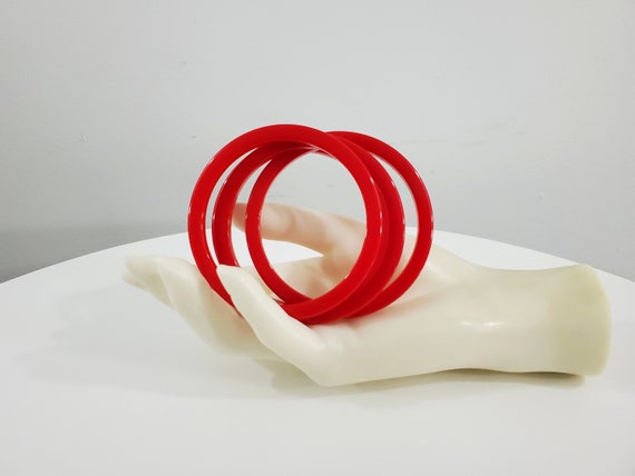 Set of 4 Bakelite Spacer Bangles in Bright Red - image 4