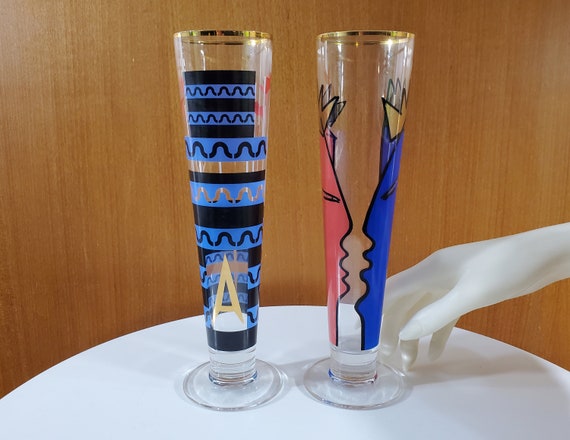 2 Ritzenhoff Artist Designed Pilsner Glasses Alessandro Mendini and  Ambrogio Pozzi Postmodern Designs in Red and Blue With Gold - Etsy