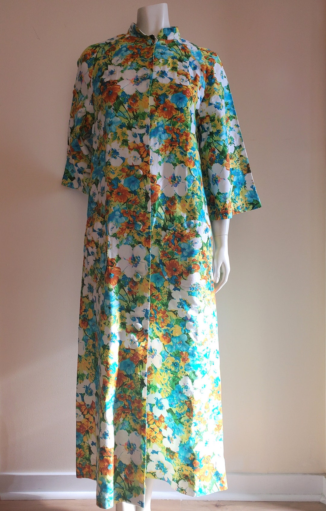 Vintage Mod Floral Housecoat Home Made Orange Yellow - Etsy