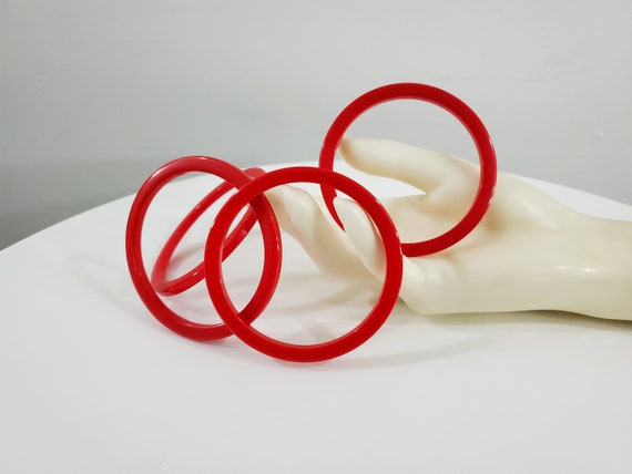 Set of 4 Bakelite Spacer Bangles in Bright Red - image 5