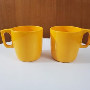 2 Rosti Mepal Service Melamine Coffee Mugs - Orange-Yellow - Model 300, Made in Denmark
