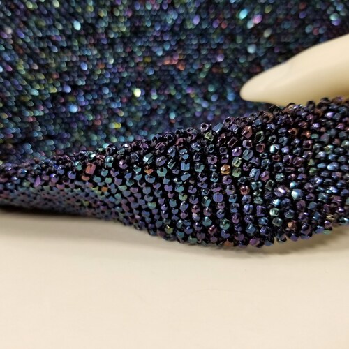 Vintage Iridescent Seed shops Bead Box Purse - Czech Glass - Beaded Purse - Interior Mirror