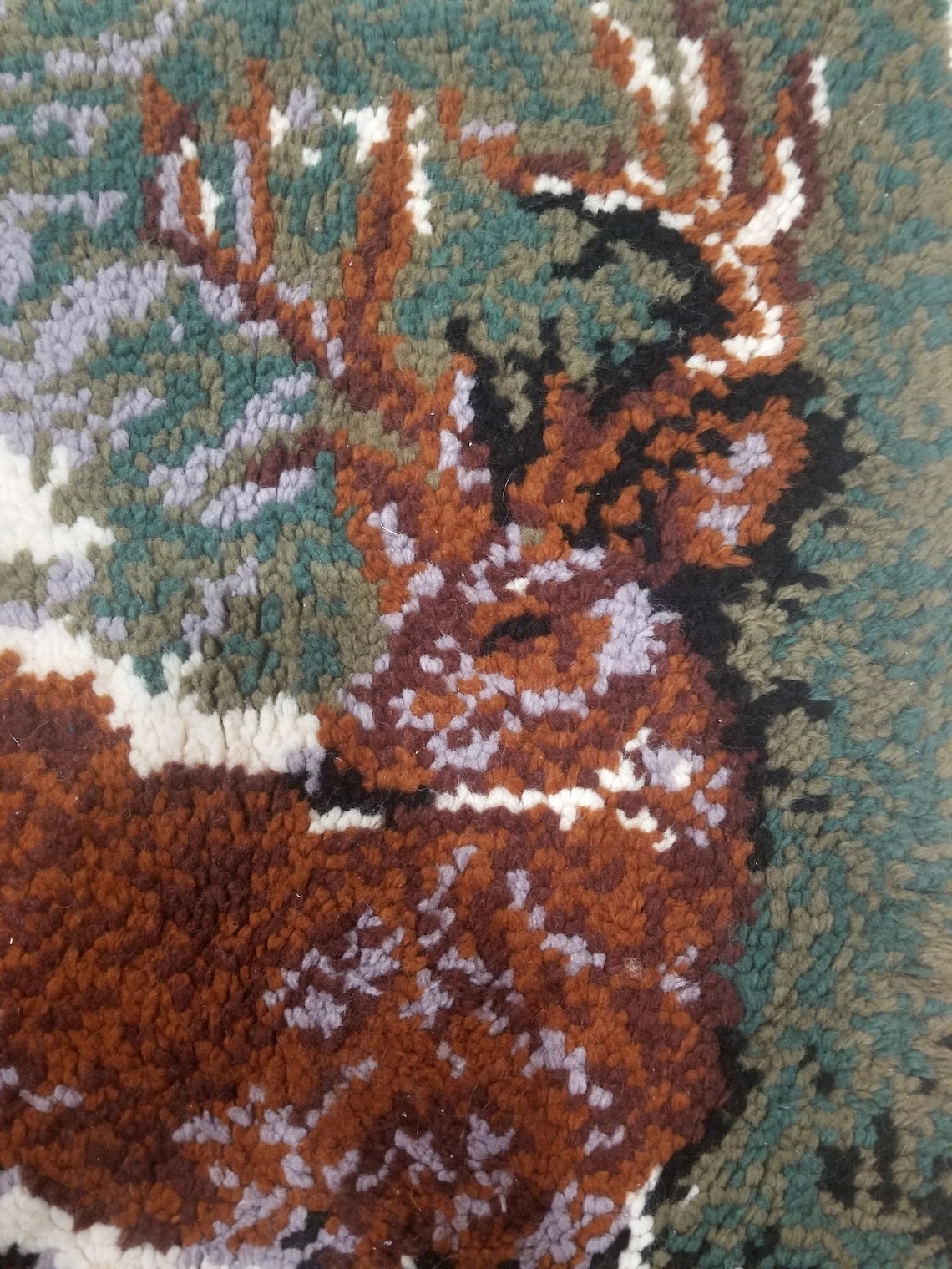 Large Vintage Latch Hook Rug Deer Family Area Rug Wall Etsy