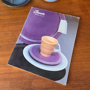 May include: A vintage magazine titled "Ceramics Monthly" featuring a purple plate, a light orange cup, and a stack of plates in purple and white. The magazine is on a wooden surface.