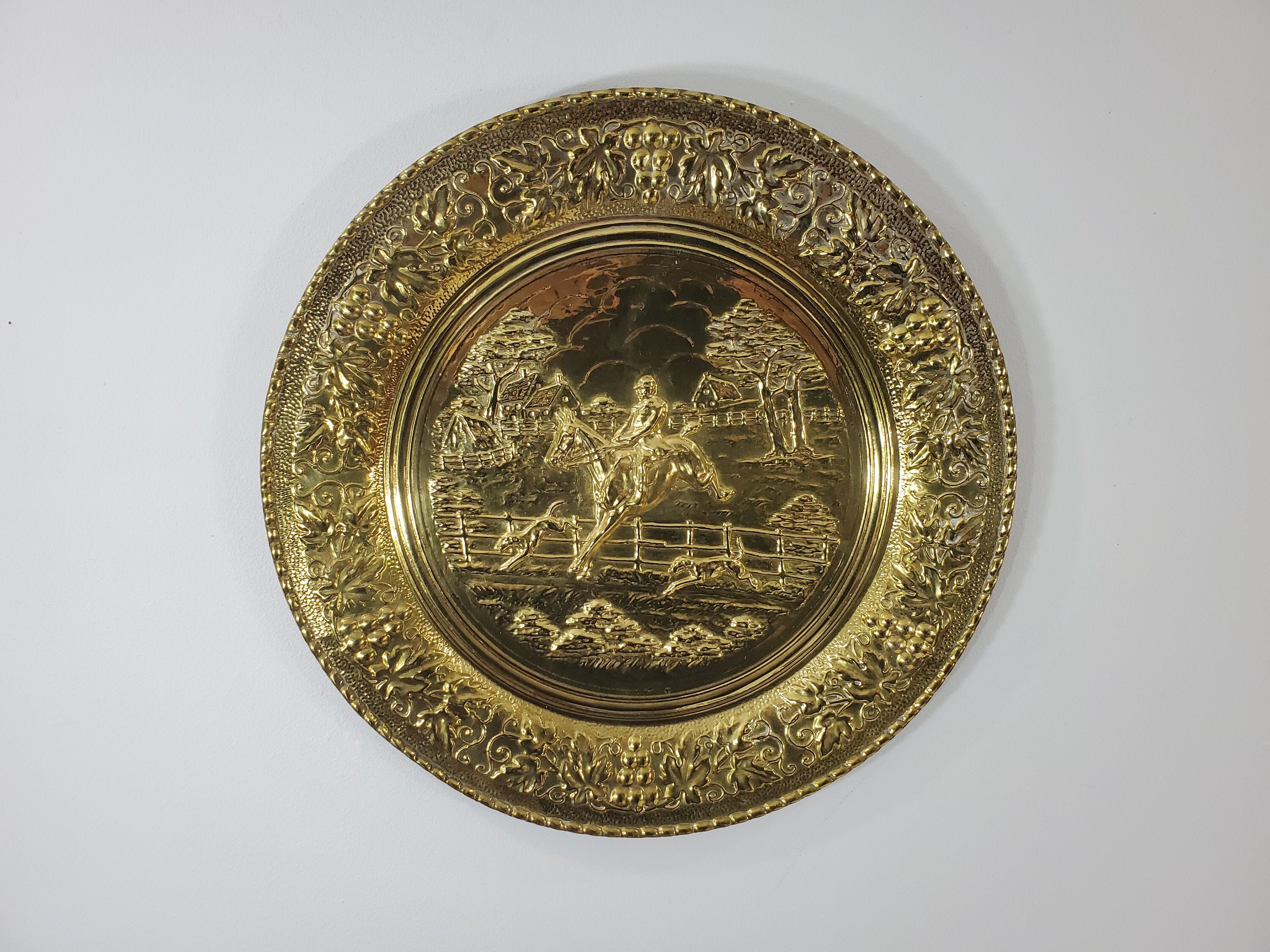 Large Decorative Brass Plate from Lombard England 16 3/4 Inch Etsy