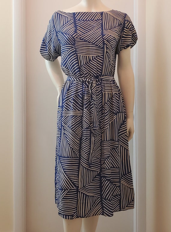 Vintage PM Blue and White Dress with Cross Hatch P