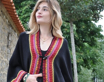 Poncho, Small poncho, women&#39;s poncho, short poncho, knitted in alpaca wool, open poncho in alpaca wool, women&#39;s poncho knitted in alpaca