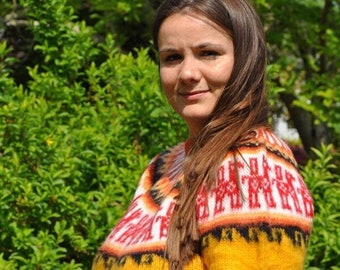Pull-over femme rustique laine alpaga, Pullover péruvien tricoté main, Pull entièrement fait main, Pull alpaga doux chaud soyeux confortable
