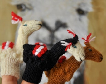 Lot of 3 Peru puppets, finger puppets, marionetas de dedo, Knit Finger Pupes, handmade wool puppets, animal puppets