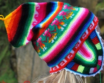 Peruvian hat, Peruvian women's cap, Peruvian cap in warm colors, real Peruvian cap, Peruvian cap stylized patterns