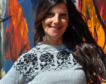 Pull-femme-original- pull péruvien tricoté en laine d'alpaga, Pull craquant et iconique, pull laine alpaga ultra doux, pull avec dessins