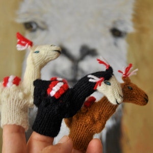 Lot of 3 Peru puppets, finger puppets, marionetas de dedo, Knit Finger Pupes, handmade wool puppets, animal puppets