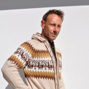 Men&#39;s Peruvian cardigan, men&#39;s alpaca wool cardigan, cardigan with hood and zipper, warm silky soft wool cardigan