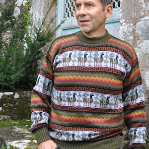 Peruvian sweater for men with rounded collar, Men&#39;s sweater, men&#39;s alpaca wool knitwear, Peruvian Alpaca Sweater, Large size men&#39;s sweater, Men&#39;s Sweater