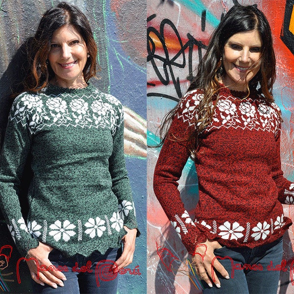 Weicher und atmungsaktiver peruanischer Pullover, warmer und seidiger Damenpullover aus Alpakawolle, gerade geschnittener Pullover, ikonischer Alpakapullover für Erwachsene, gestrickter Wollpullover