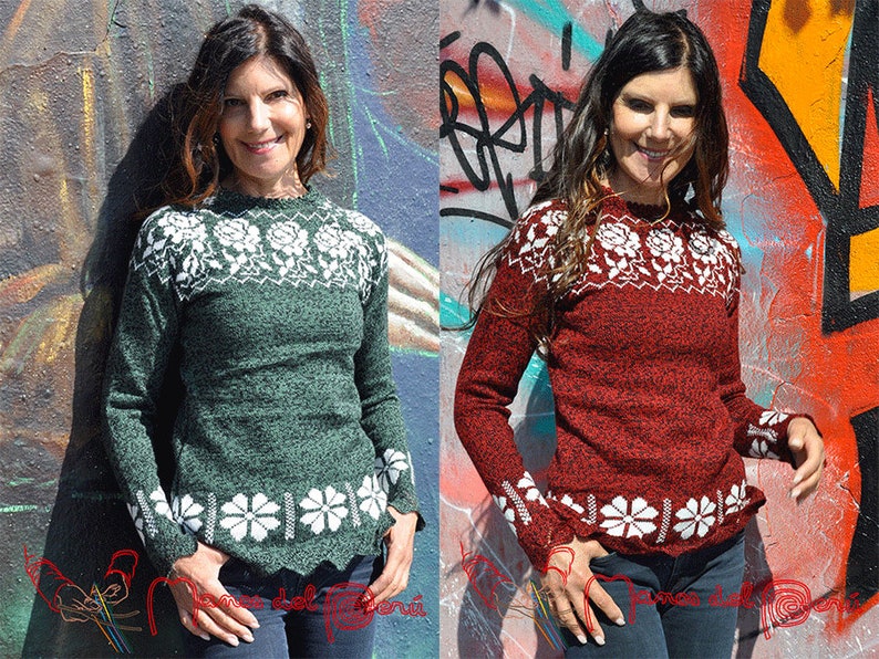 Weicher und atmungsaktiver peruanischer Pullover, warmer und seidiger Damenpullover aus Alpakawolle, gerade geschnittener Pullover, ikonischer Alpakapullover für Erwachsene, gestrickter Wollpullover Lot de deux pulls