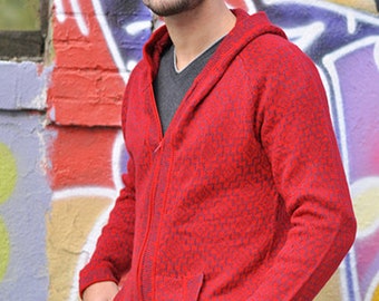 Men's Peruvian Cardigan, Large size men's Alpaca Wool Cardigan, cardigan with hood and front pocket, Men's Peruvian Jacket