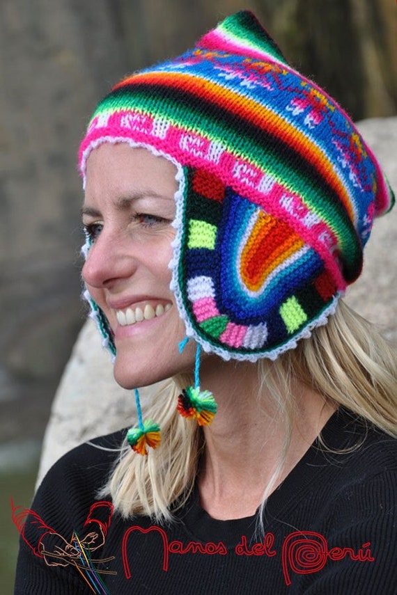 Bonnet péruvien, bonnet péruvien femme, bonnet péruvien aux couleurs  chaudes, véritable bonnet péruvien, Bonnet péruvien motifs stylisés -   France