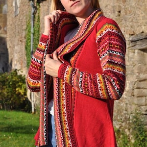 Cardigan Laine Alpaga, Veste Femme élégante, cardigan chic, Veste Moderne, Veste Tendance, Cardigan Jacquard Péruvien, veste tricoté main image 9