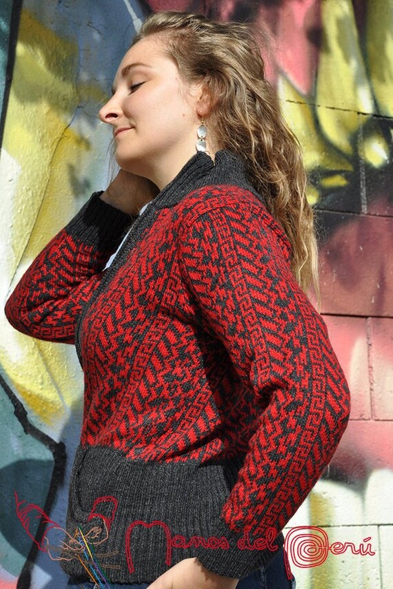Cardigan Peruvien femme Cardigan laine d alpaga Veste Peruvienne en alpaga Gilet epais laine alpaga cardigan coupe cintre Veste femme Etsy France