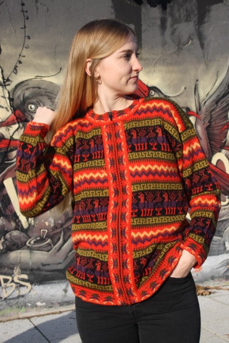 Women's jacket, Women's Peruvian vest, Women's alpaca wool cardigan, Women's alpaca knit, Women's alpaca wool overcoat, Women's open knit Rouge des Andes