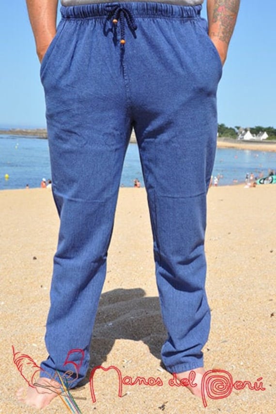 Pantalones Peruanos de Algod n Pantalones Azul ndigo en Algod n