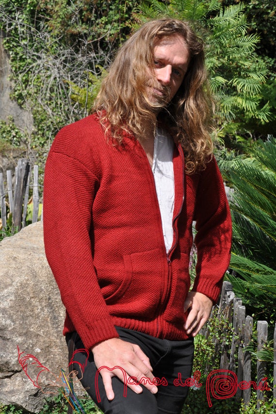 Gilet Péruvien Homme, Cardigan tricote alpaga fermeture éclair, blouson homme alpaga, veste homme laine d'alpaga, Chandail avec deux poches