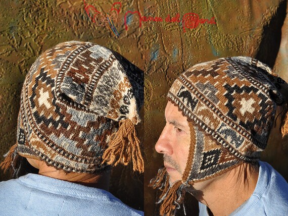 Authentique bonnet péruvien homme tricoté main