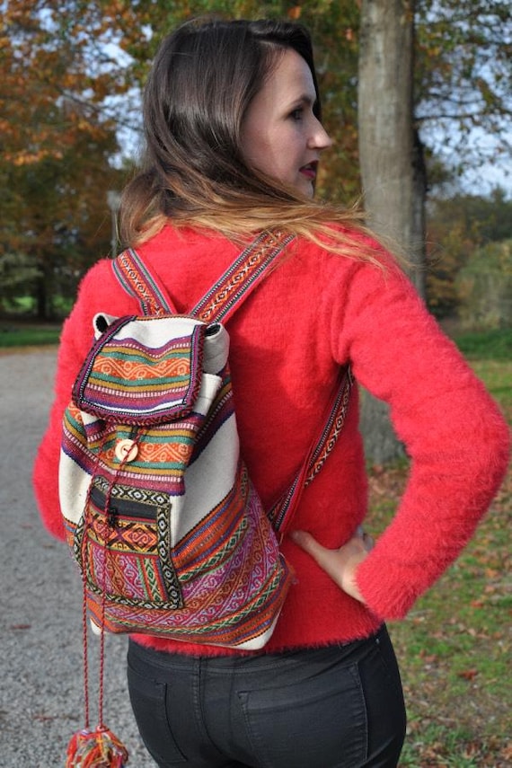 Peruvian Patterned Backpack Peruvian Backpacks Handmade & Beautiful-hand Loomed Fabric  main image 3
