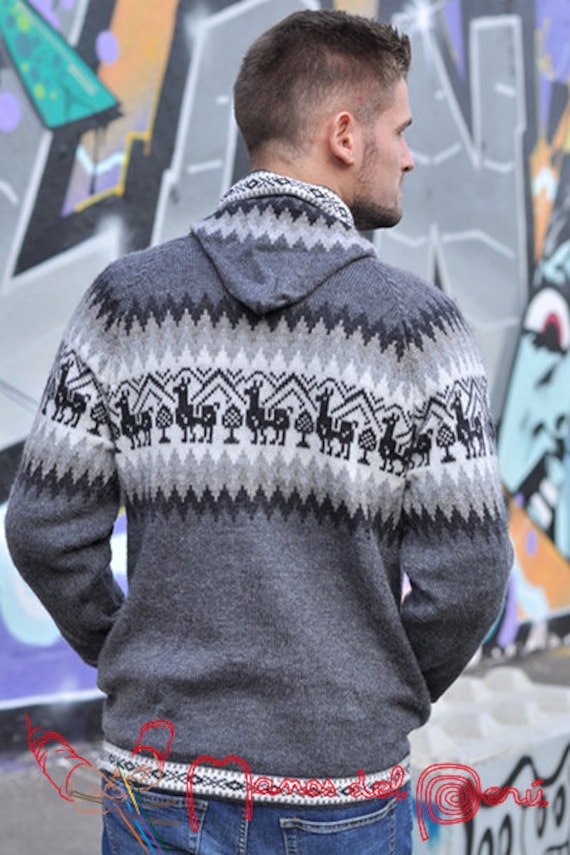 Cardigan homme gilet homme avec capuche veste en laine d alpaga Tricot pour homme pull avec capuche laine alpaga gilet peruvien homme Etsy France