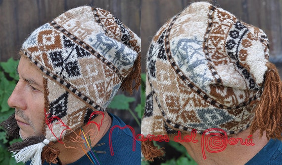 Bonnet péruvien homme tricote main laine alpaga, Authentique bonnet  péruviens Ocongate laine alpaga, Chullo péruvien, Bonnet péruvien adulte -   France